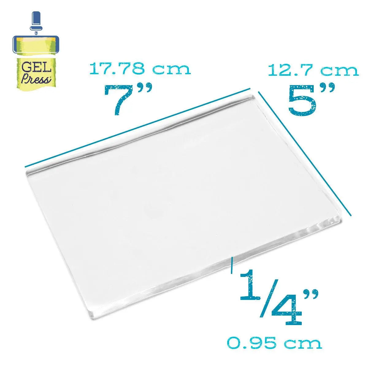 gelli printing plate out of packaging showing it's dimensions of 5x7 and 1/4" thick